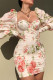 Apricot Sexy Casual Print Patchwork Square Collar Long Sleeve Dresses