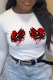 White Casual Street Print Patchwork O Neck Tops