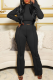 Black Street Solid Patchwork Turtleneck Long Sleeve Two Pieces