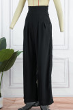 Blue Casual Solid Patchwork Loose High Waist Wide Leg Solid Color Bottoms