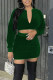 Ink Green Sexy Solid Patchwork V Neck Long Sleeve Two Pieces
