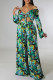 Green Casual Print Bandage Patchwork Turndown Collar Long Sleeve Two Pieces