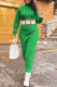Green Casual Solid Patchwork Turtleneck Straight Dresses(Without Belt)