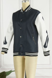 Black Casual Street Print Patchwork Buckle Outerwear