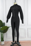 Coffee Sexy Solid Sequins Zipper Collar Skinny Jumpsuits