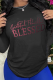 Black Casual Daily Print Patchwork Letter O Neck Tops