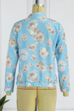 Sky Blue Casual Print Patchwork Cardigan Outerwear