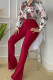 Red Casual Print Patchwork Buckle Mandarin Collar Long Sleeve Two Pieces