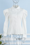 White Street Solid Patchwork Turndown Collar Tops