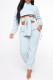Light Blue Casual Solid Bandage Turtleneck Long Sleeve Two Pieces