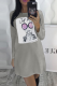 Grey Casual Print Patchwork O Neck Straight Dresses