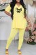 Yellow Casual Print Letter V Neck Short Sleeve Two Pieces