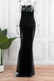 Black Sexy Solid Patchwork See-through Strapless Long Dress Dresses
