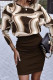 Khaki Casual Print Patchwork O Neck One Step Skirt Dresses