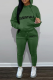 Green Street Print Draw String Hooded Collar Nine Points Sleeve Two Pieces