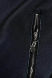 Black Casual Street Print Patchwork Buckle Outerwear