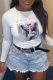 White Street Vintage Print Patchwork Letter O Neck Tops