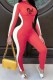 Red Sexy Print Patchwork Letter O Neck Jumpsuits