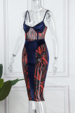 Red Sexy Print Patchwork Spaghetti Strap Sling Dress Dresses