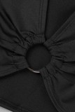 Black Sexy Casual Solid Patchwork V Neck Long Sleeve Two Pieces
