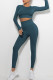 Navy Blue Casual Sportswear Solid Patchwork O Neck Long Sleeve Two Pieces