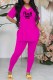 Rose Red Casual Print Letter V Neck Short Sleeve Two Pieces