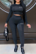 Black Casual Print Patchwork Letter O Neck Long Sleeve Two Pieces