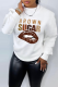 White Casual Street Lips Printed Patchwork Letter O Neck Tops