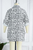 Black And White Casual Letter Chains Turndown Collar Dresses