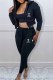 Black Sportswear Print Letter Hooded Collar Long Sleeve Three Pieces