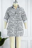 Black And White Casual Letter Chains Turndown Collar Dresses