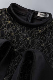 Black Elegant Solid Patchwork O Neck Evening Dress Dresses