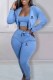 Light Blue Sportswear Print Letter Hooded Collar Long Sleeve Three Pieces