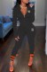 Black Casual Letter Print Patchwork Zipper Collar Long Sleeve Two Pieces