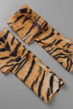 Tiger Pattern Sexy Print Hollowed Out Backless Strapless Sleeveless Dress Dresses