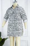 Black And White Casual Letter Chains Turndown Collar Dresses