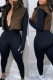 Coffee Casual Solid Patchwork Zipper Turtleneck Outerwear