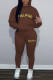 Brown Casual Print Patchwork Hooded Collar Long Sleeve Two Pieces