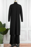 Brownness Casual Solid Patchwork Turtleneck Long Sleeve Three-piece Set