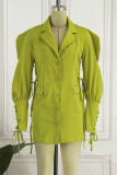 Yellow Casual Solid Patchwork Turndown Collar Long Sleeve Dresses