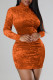 Yellow Brown Sexy Solid Patchwork Turtleneck Pencil Skirt Dresses