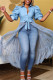 Blue Casual Solid Patchwork Turndown Collar Long Dress