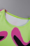 Pink Casual Print Patchwork O Neck Long Sleeve Two Pieces