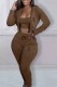 Brown Sportswear Print Letter Hooded Collar Long Sleeve Three Pieces
