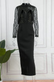 Black Elegant Solid Patchwork O Neck Evening Dress Dresses