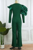 Ink Green Casual Elegant Solid Patchwork V Neck Straight Jumpsuits
