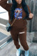 Brown Casual Print Patchwork Hooded Collar Long Sleeve Two Pieces