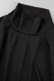 Brownness Casual Solid Patchwork Turtleneck Long Sleeve Three-piece Set