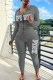 Grey Casual Letter Print Patchwork Zipper Hooded Collar Long Sleeve Two Pieces