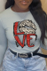 Grey Street Vintage Leopard Lips Printed Patchwork O Neck Tops